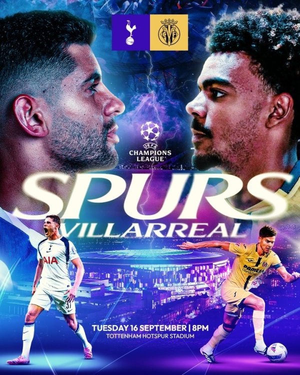 欧冠来袭！热刺官推晒海报，预热首战对阵比利亚雷亚尔